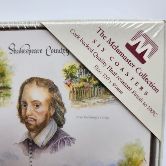 Shakespear Coasters Birthplace Set Of 6 Cork Back Melamaster Melamine New - Picture 2 of 6